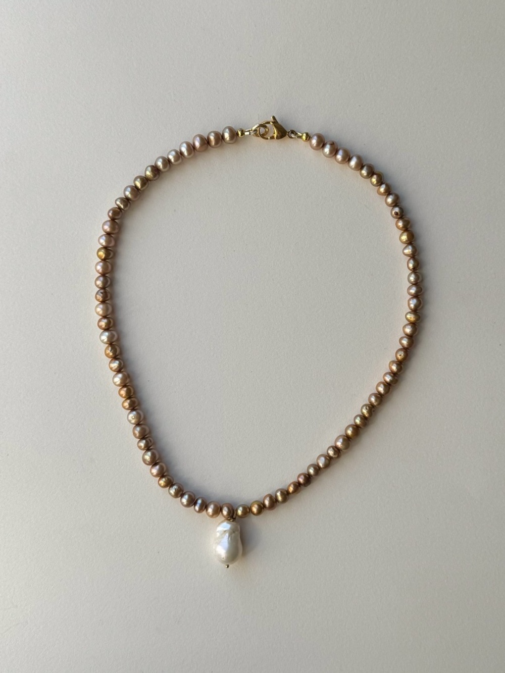 Baroque Pearl Pendant Beaded Necklace 16.5" - Picture 2 of 4
